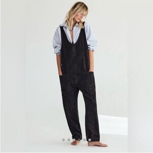 We the Free People High Roller Overalls Jumpsuit Black Jean Denim baggy